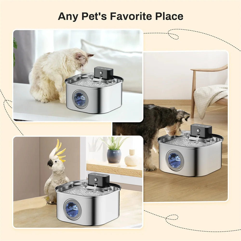 Wireless Stainless Steel Pet Water Fountain-motion sensor