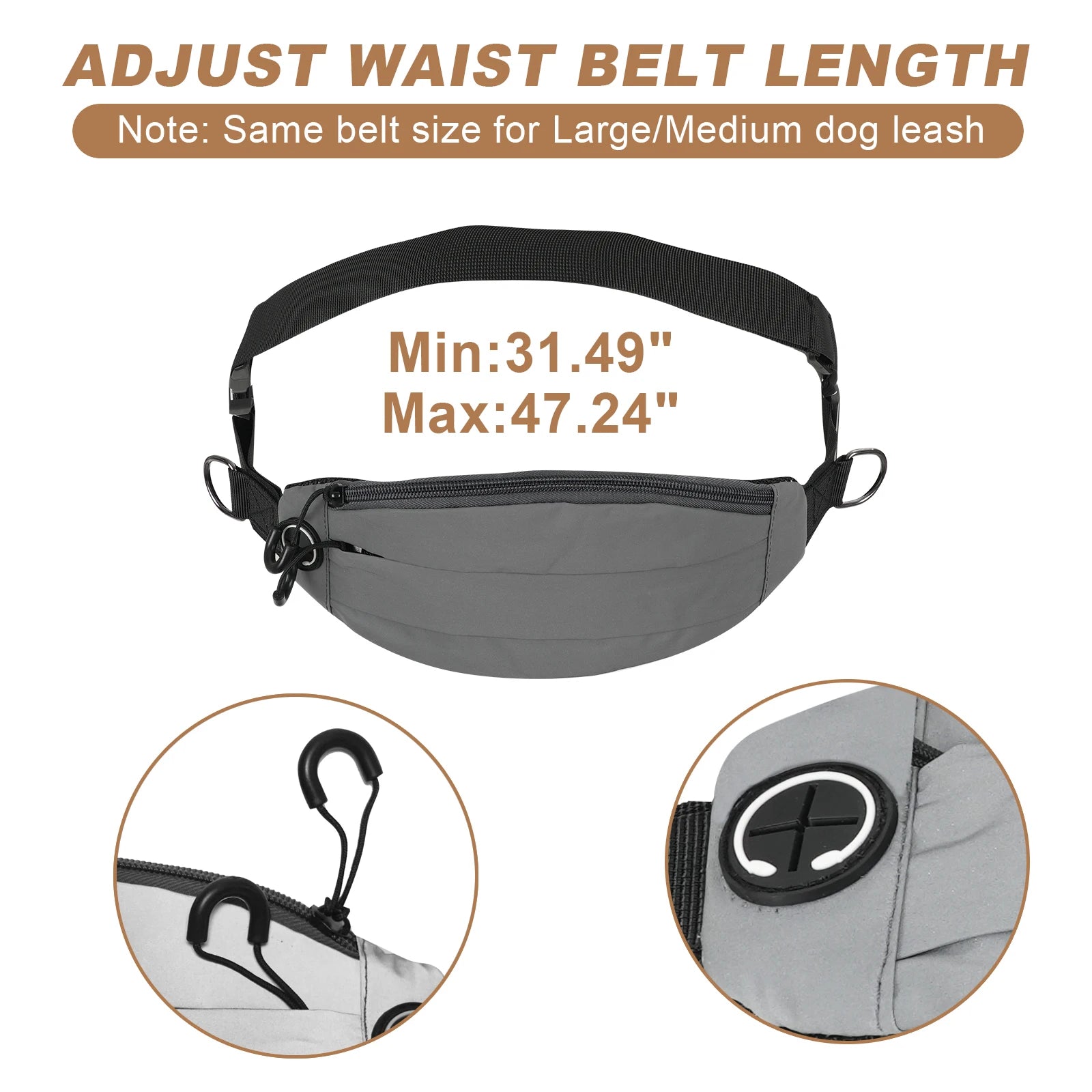 Crossbody Hand Free Leash with Reflective Waist Pouch
