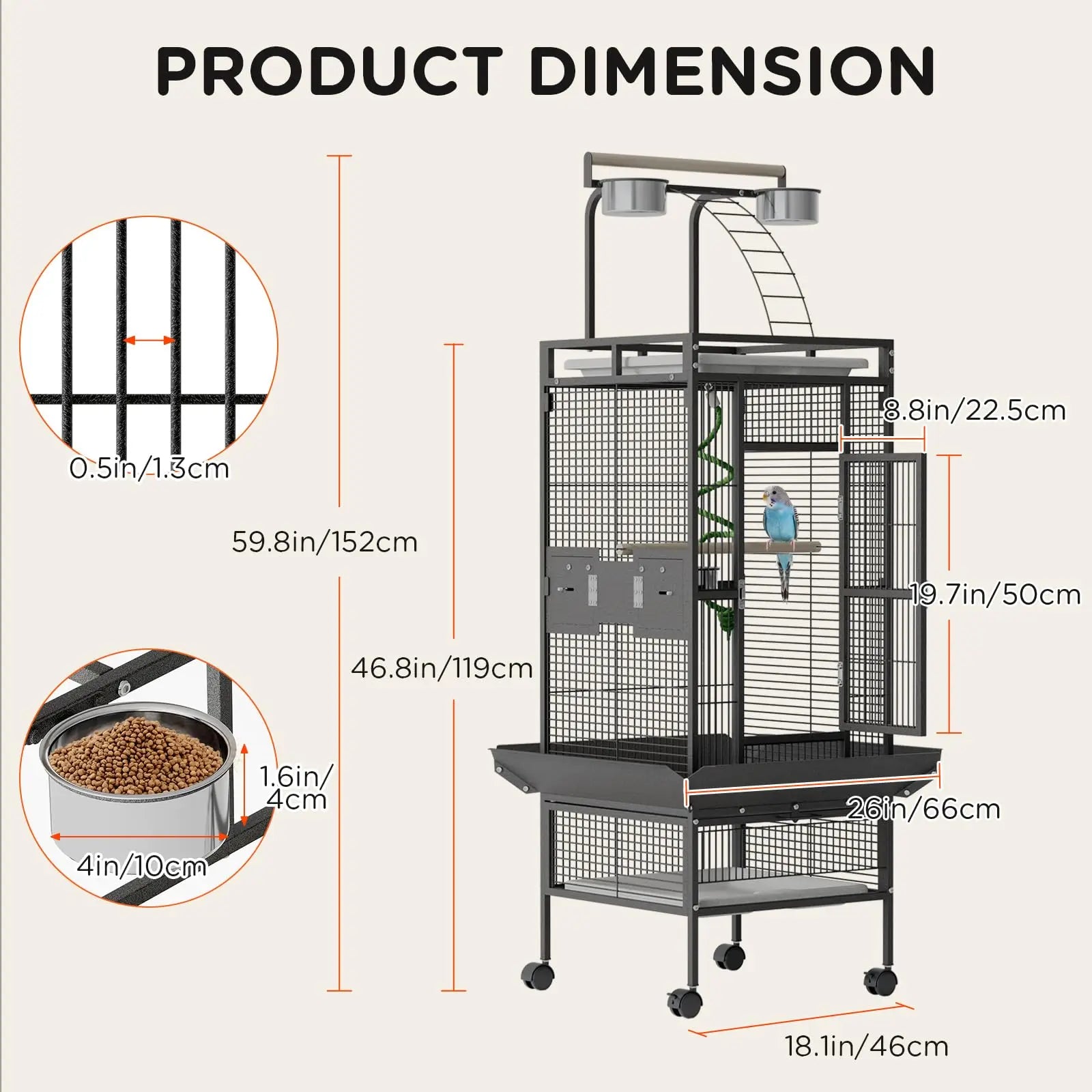 60" Large Metal Bird Cage