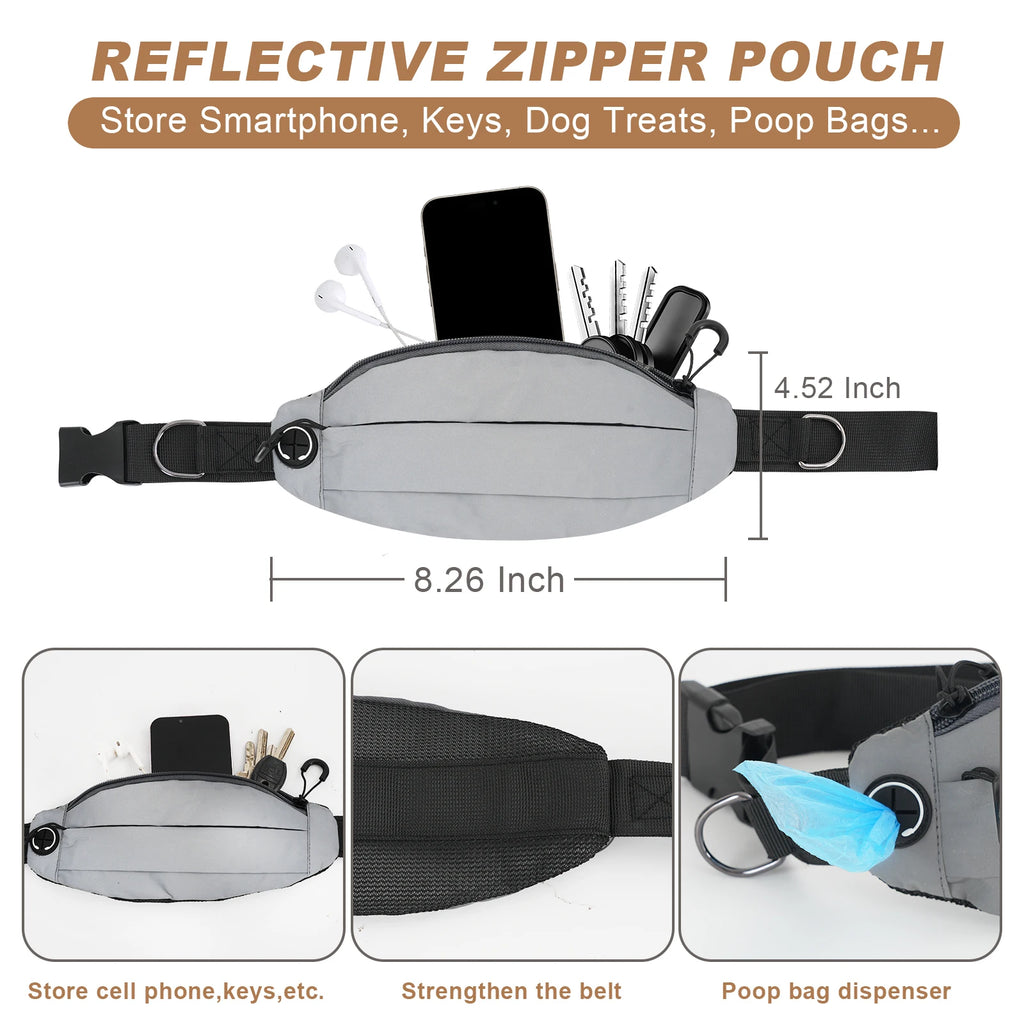 Crossbody Hand Free Leash with Reflective Waist Pouch