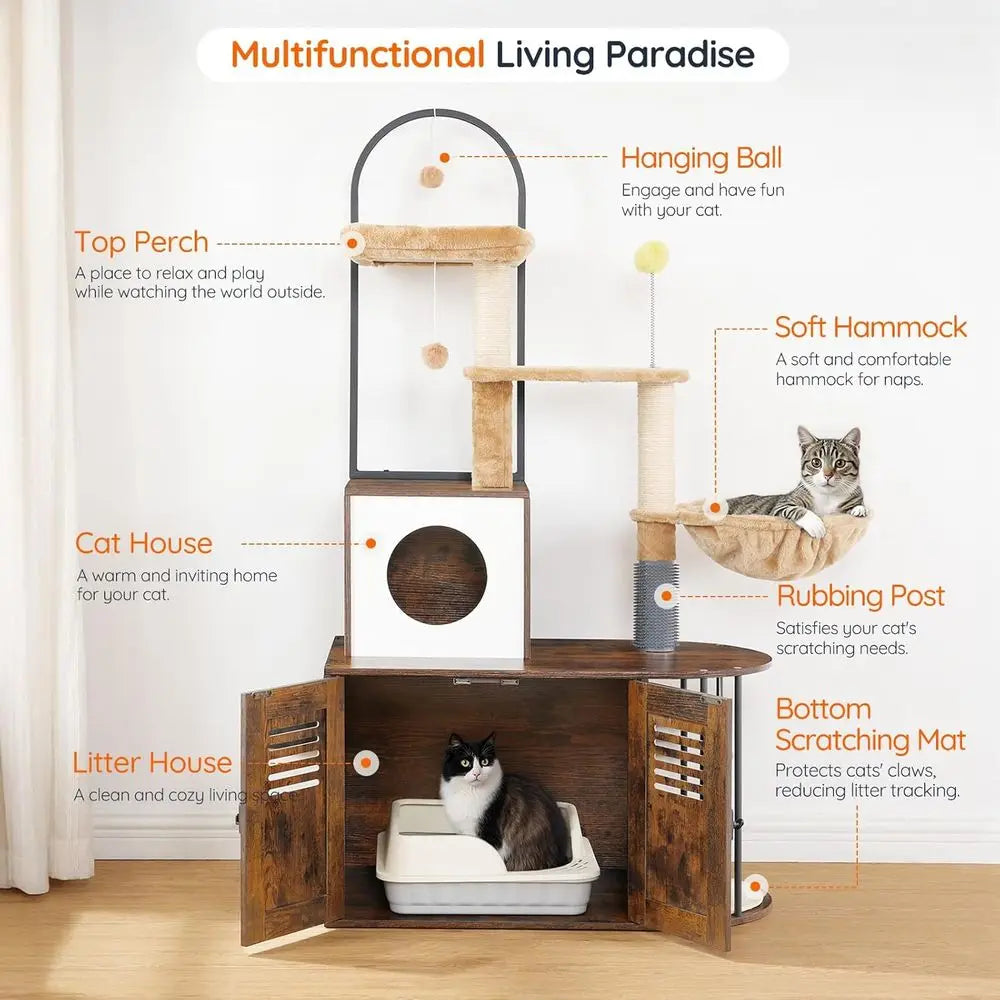 Cat Tree with Litter Box Enclosure