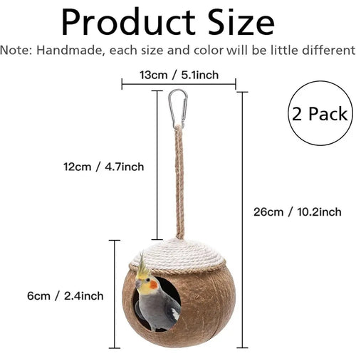 2 Pack Coconut Bird Nest Hut with Loop