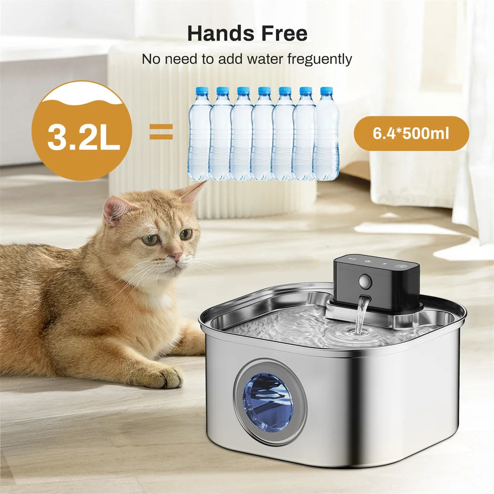 Wireless Stainless Steel Pet Water Fountain-motion sensor