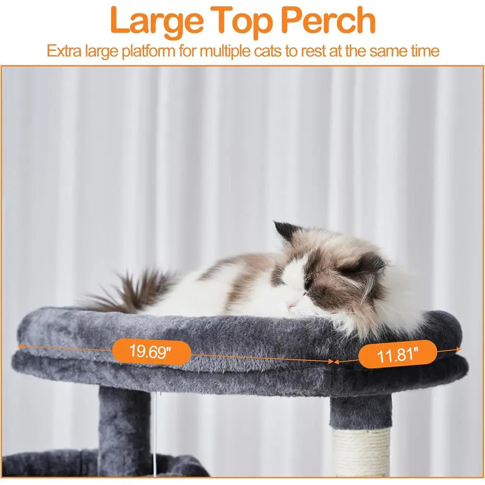 Heybly Cat Tree, 71-Inch-Tall Tower or Indoor Cats with 2 Perches, 2 Big Condos, 2 Hammocks, Basket, Scratching Pad, Large Cat u