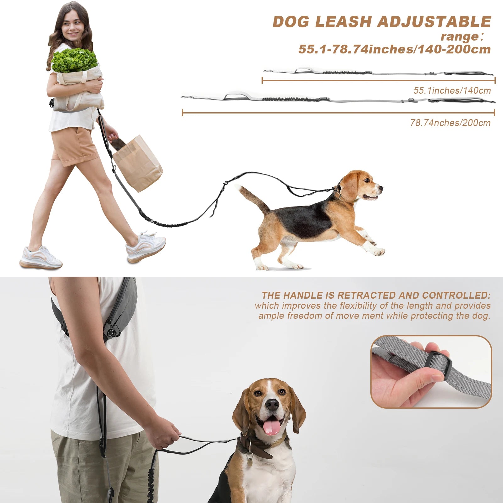 Crossbody Hand Free Leash with Reflective Waist Pouch