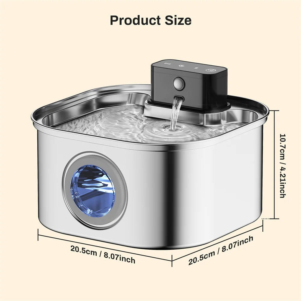Wireless Stainless Steel Pet Water Fountain-motion sensor