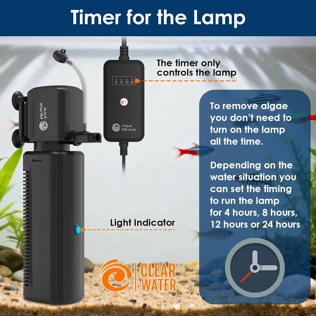 Aquarium Filter with UV Light, Timer & Dual Modes