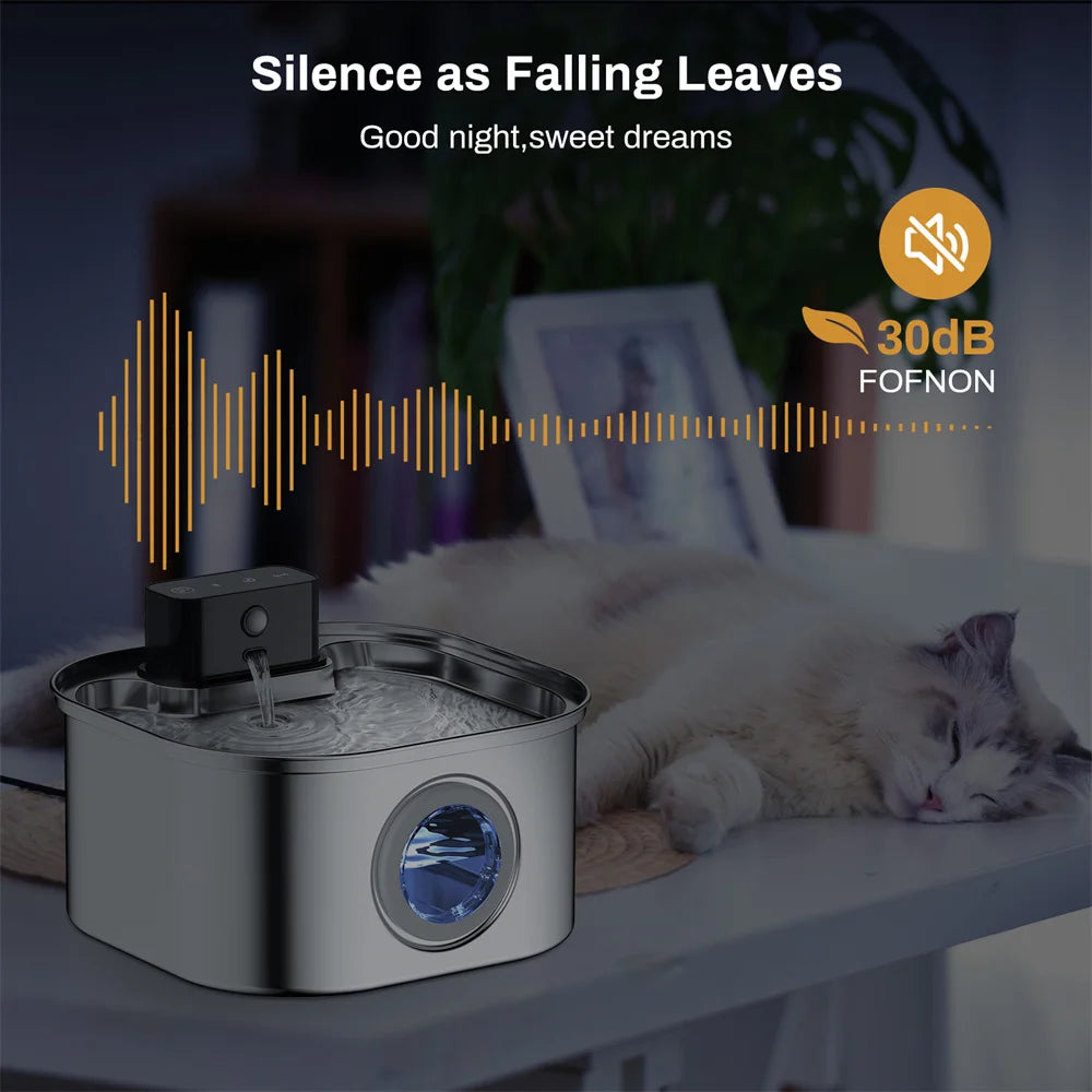 Wireless Stainless Steel Pet Water Fountain-motion sensor