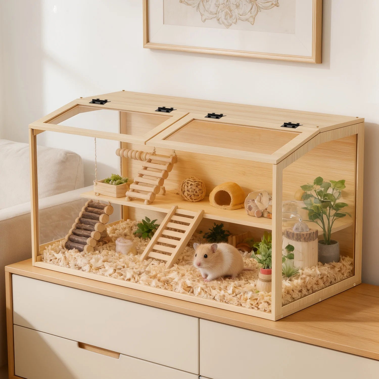 Natural Wooden Hamster Habitat