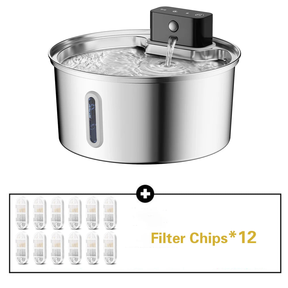 Wireless Stainless Steel Pet Water Fountain-motion sensor