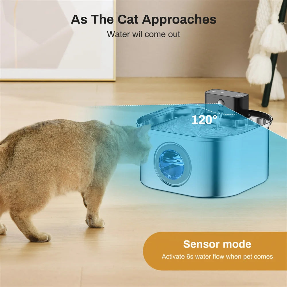 Wireless Stainless Steel Pet Water Fountain-motion sensor