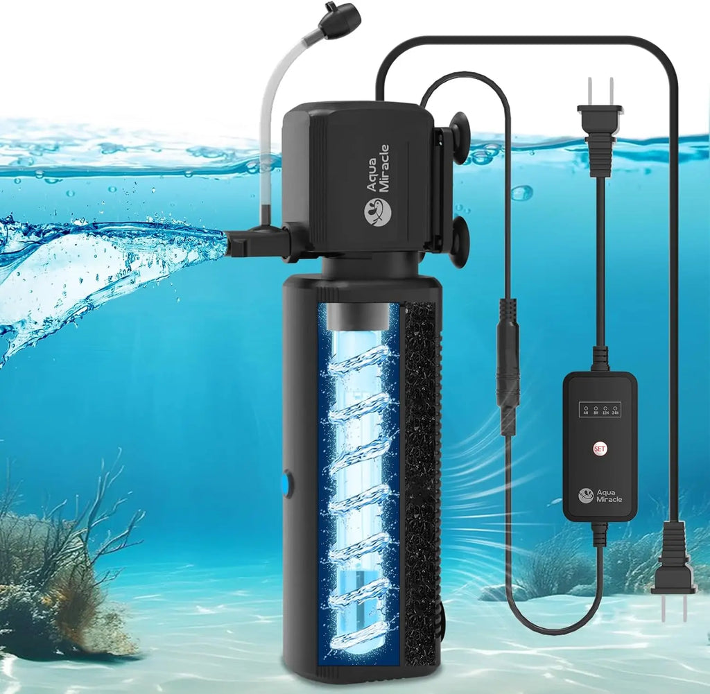 Aquarium Filter with UV Light, Timer & Dual Modes
