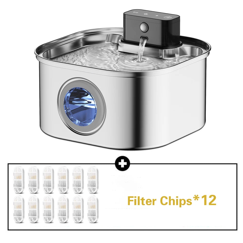Wireless Stainless Steel Pet Water Fountain-motion sensor