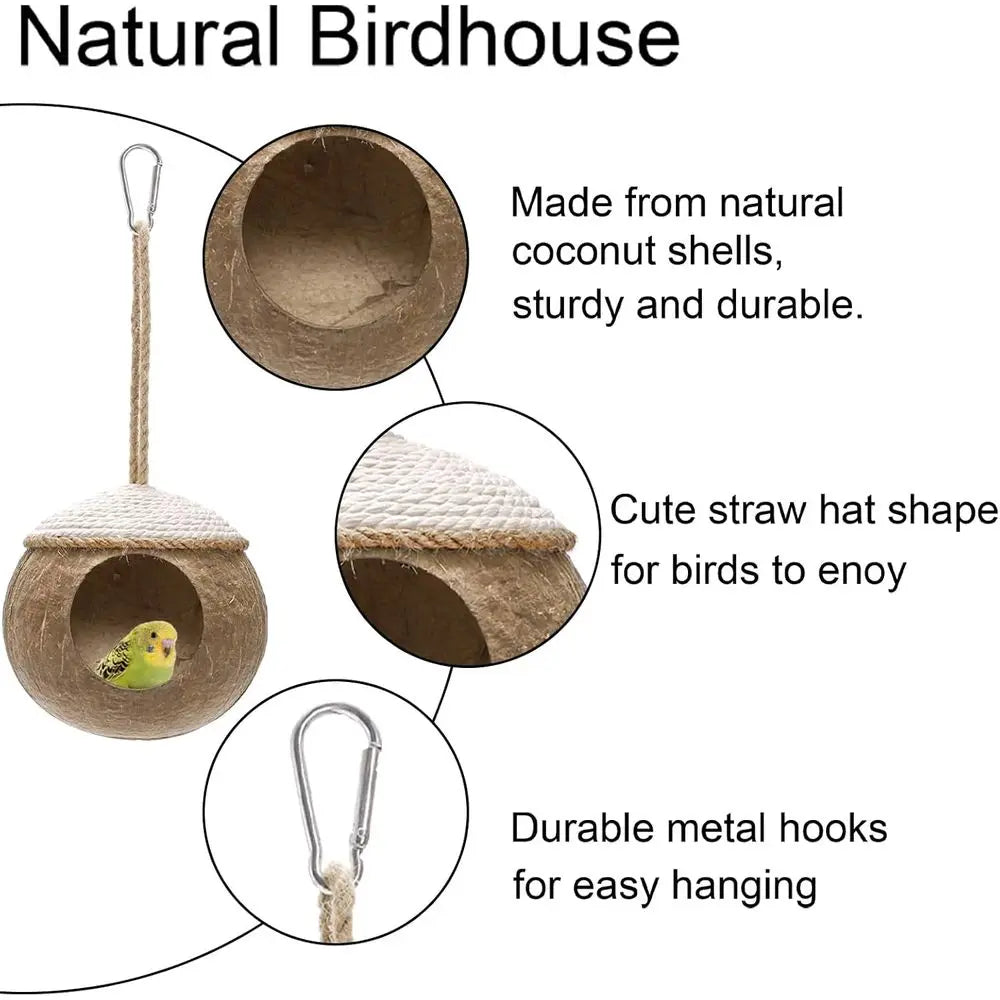 2 Pack Coconut Bird Nest Hut with Loop